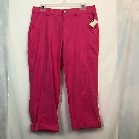 NEW NWT RAFAELLA PETITE Classic Capri Bright Hot Pink Barbie Cuffed Cotton sz 6P - Picture 2 of 7